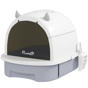 Cat Litter Box with Lid, Front Door Flap, Scoop, Handle, Easy Clean, for Small and Medium Cats, Green – view 8