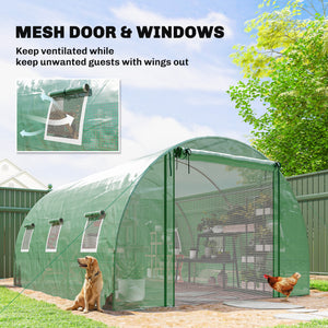 Walk-in Tunnel Greenhouse, Plant Hot House w/ Support Rods, Roll-up Mesh Door, Mesh Windows, 13'x9.8'x6.6' – view 5