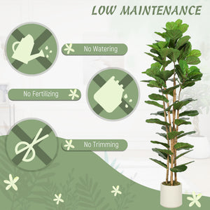 6FT Artificial Fiddle Leaf Fig Tree, Fake Potted Tree with Solid Wood Trunks and Lifelike Leaves for Indoor Decor, Green