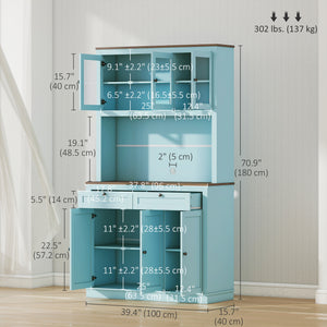 71" Pantry Cabinet with Microwave Space, Buffet with Hutch, 2 Drawers, Adjustable Shelves and Glass Doors – view 2