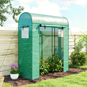Mini Greenhouse, Portable Garden Green House with Roll-up Door and Mesh Windows, 6' x 2' x 6.6', Green – view 7