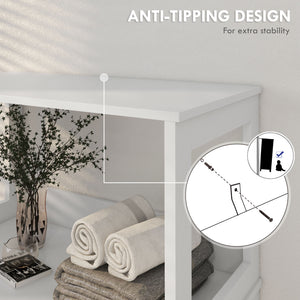 Farmhouse Bathroom Storage Cabinet, Linen Cabinet with Drawer and Shelves, 23.5" x 13" x 48.5", White