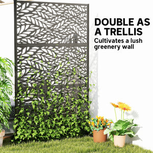 Metal Outdoor Privacy Screen, Freestanding Outdoor Divider with Stand, 78" x 48", Black