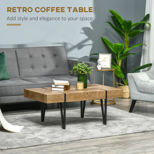 Rustic Coffee Table, Rectangle Nature Central Table with Steel Hairpin Legs for Living Room