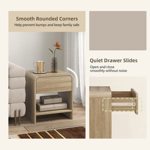 Nightstand Set of 2, Modern Bedside Table with Rounded Corners, Nightstand with Drawer and Open Shelf – view 5