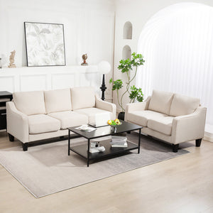 3 Seater Sofa, Modern Couch with Pocket Spring, Linen Upholstered, Thick Padded, Beige – view 6