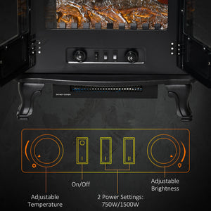 Electric Fireplace Stove Heater with LED Fire Flame Effect, Double Door, Freestanding & Portable with Overheat Protection, 750W/1500W, Black