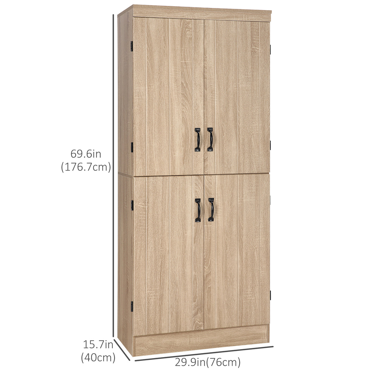70" 4-Door Storage Cabinet, Freestanding Pantry Cabinet with Adjustable Shelves for Living Room, Natural – view 2