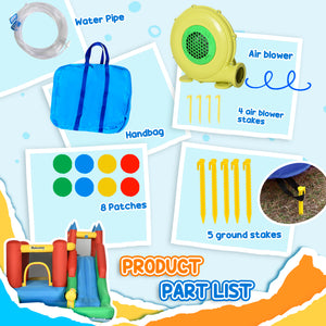 Kids Inflatable 6 in 1 Bouncy Castle House Trampoline Slide Water Pool Gun Climbing Wall Basket with Inflator for Kids Age 3-12 Summer 11.5' x 8.8' x 7' Multi-color