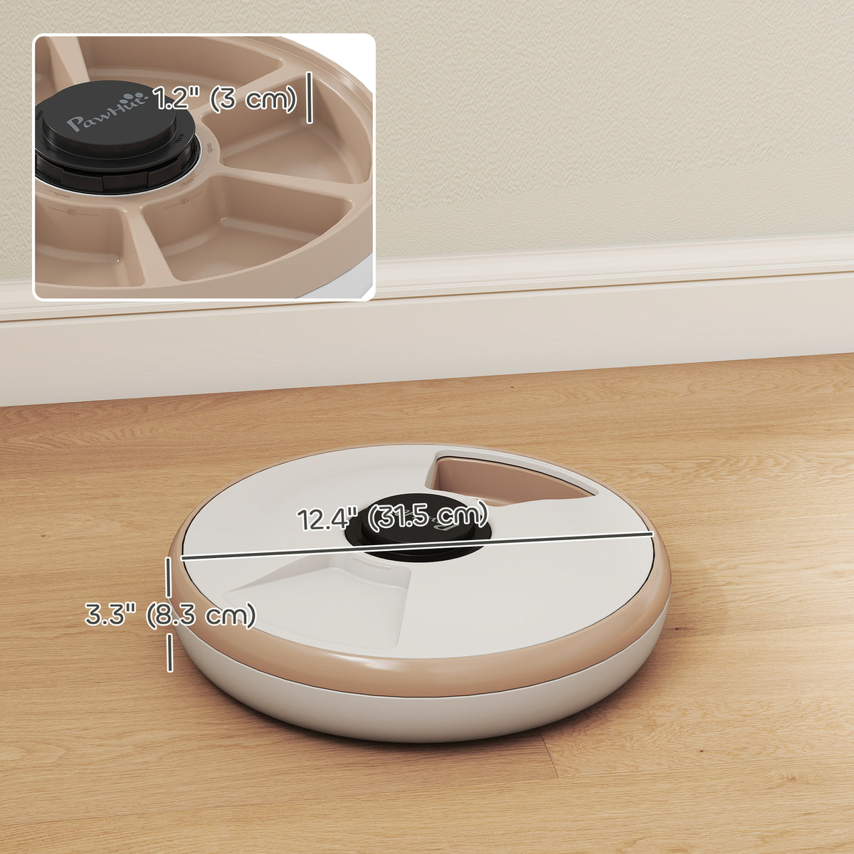 Automatic Cat Feeder for Dry Wet Food Timed Cat Dog Food Dispenser with 6 Trays 1 Ice Pack Battery Powered Light Brown