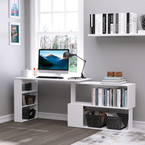 L Shaped Desk, 360° Rotating Corner Desk, Computer Writing Table Workstation with Storage Shelf for Home – view 13