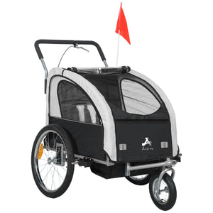 Aosom 2-in-1 Bike Trailer for Kids, Foldable 2-Seat Baby Stroller with 5-Point Harness, Rubber Wheels, Storage Bag
