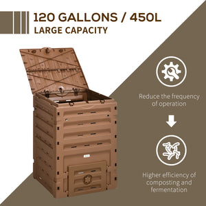 Compost Bin, Garden Composter with 80 Vents and 2 Doors, 120 Gallon (450L), Brown – view 3
