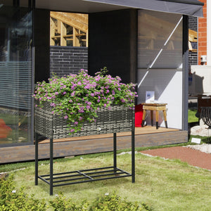 Rattan Raised Garden Boxes, Elevated Flower Beds with Storage Shelf for Herbs, Flowers, Vegetables, Brown – view 21