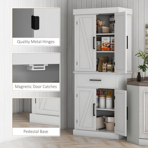 72" Kitchen Storage Cabinet, Farmhouse Kitchen Pantry Cabinet with 4 Barn Doors, Drawer – view 21