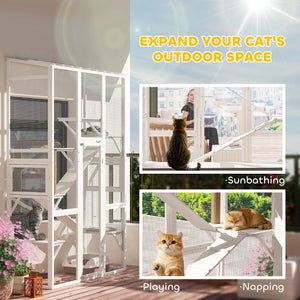Large Outdoor Catio with 6 Jumping Platforms, Scratching Post, 2 Ramps, Waterproof Roof, Grey – view 17