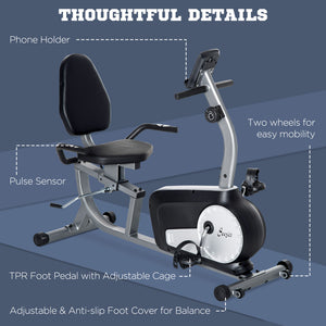 Soozier Exercise Bike, Stationary Bike with 8-Level Magnetic Resistance, LCD Display, Adjustable Seat and Backrest for Home Gym