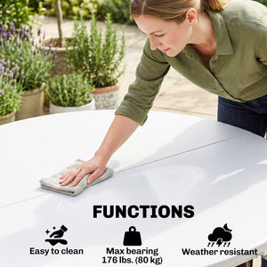 Φ48" Folding Patio Table, Outdoor HDPE Picnic Table, Card Table for 6, Round Folding Banquet with Metal Frame, White