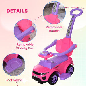Aosom 3 in 1 Kid Ride on Push Car, Toddlers Sliding Walking Car, with Horn, Music, Light, Parent Control Handle, Secure Bar, Under Seat Storage, for Boy Girl 18-36 Months