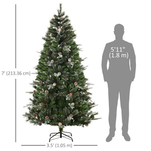 HOMCM 6FT Artificial Christmas Snow Pine Tree Holiday Home Xmas Decoration with Automatic Open, Pinecone