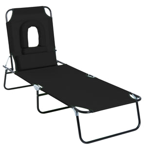 Folding Chaise Lounge Chair, Reclining Beach Tanning Chair with Face Hole, Pillow – view 4