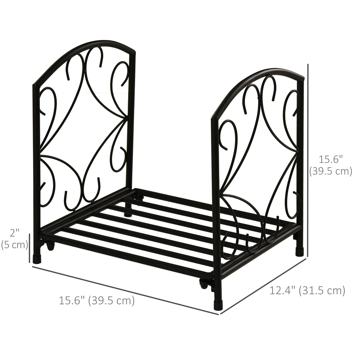 16" Heavy Duty Metal Fireplace Log Holder, Firewood Rack Outdoor for Fireplace Storage, Black