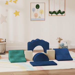 Qaba 7-Piece Baby Soft Play Set, Indoor Soft Play Gym Activity Play Set for Crawling, Sliding and Playing, Navy