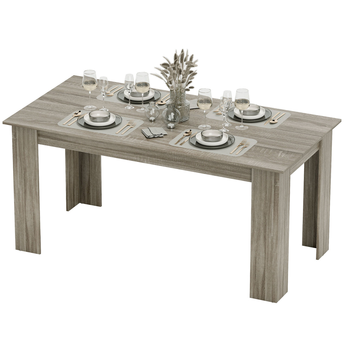 47" Kitchen Table for 4-6 People, Dining Table with Wood Effect for Dining Room, Black