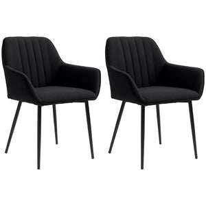Dining Chairs Set of 2, Linen Upholstery Accent Chair with Back, Armrest, Metal Legs, Dark Grey – view 22