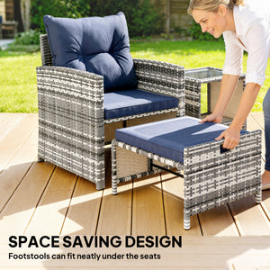 5 Piece Patio Furniture Set, Wicker Patio Chairs with Ottomans, 2-Tier Glass Coffee Table and Cushions – view 17