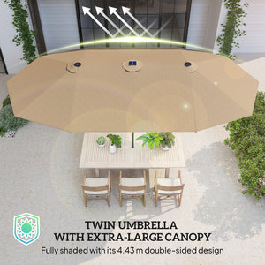 174" Double-Sided Sun Umbrella Garden Parasol Patio Sun Shade Outdoor with LED Solar Light, Khaki – view 6