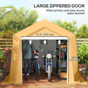 7' x 12' Outdoor Storage Shed Portable Garage with Roll-up Door for Motorcycle, Bike, Garden Tools, Beige – view 19