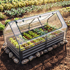 69 x 33 x 12 Inch Galvanized Raised Garden Bed with Cover-Black view 3