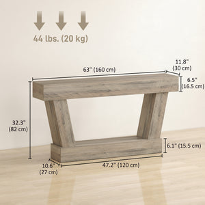63 Inch Vintage Console Table, Narrow Entryway Table with Open Shelf for Living Room, Dark Brown