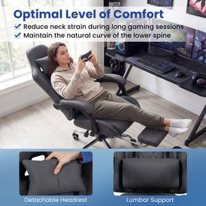 Gaming Chair Height Adjustable Computer Chair with Headrest and Lumbar Support-Gray view 9