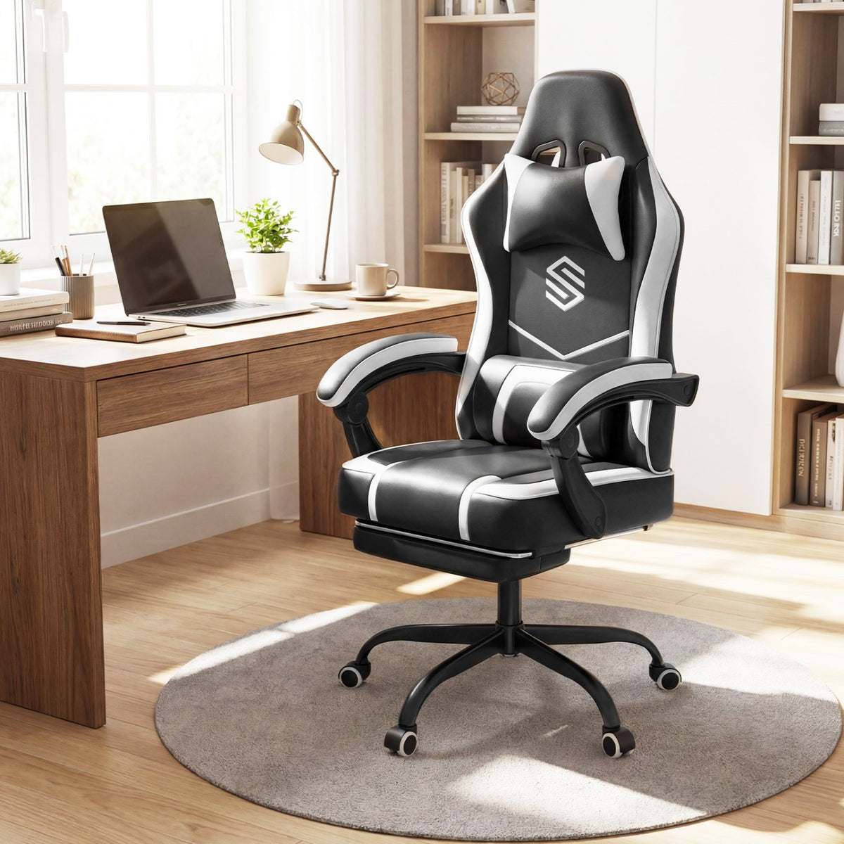 Gaming Chair Height Adjustable Computer Chair with Headrest Ergonomic Office Task Chair-Black view 2