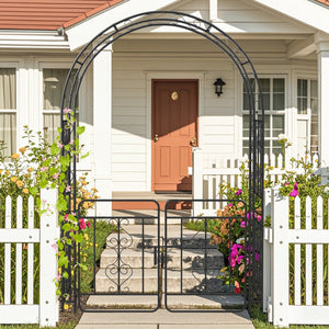Garden Arbor with Gate with Multiple Side Crossbars and 4 Sharp Ground Stakes-Black view 3