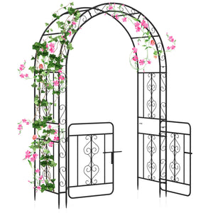 Garden Arbor with Gate with Multiple Side Crossbars and 4 Sharp Ground Stakes-Black view 4
