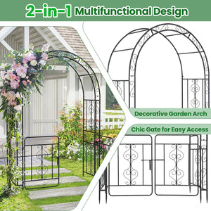 Garden Arbor with Gate with Multiple Side Crossbars and 4 Sharp Ground Stakes-Black view 8