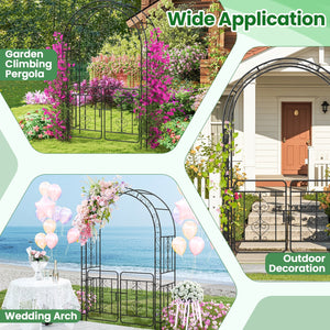 Garden Arbor with Gate with Multiple Side Crossbars and 4 Sharp Ground Stakes-Black view 9