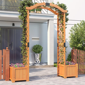 Wooden Garden Arbor with Planter and Trellis for Climbing Plants Decorations-Orange view 3