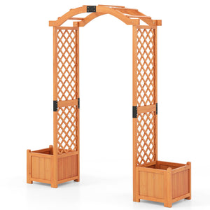 Wooden Garden Arbor with Planter and Trellis for Climbing Plants Decorations-Orange view 4