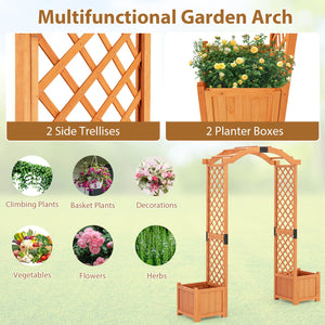 Wooden Garden Arbor with Planter and Trellis for Climbing Plants Decorations-Orange view 8