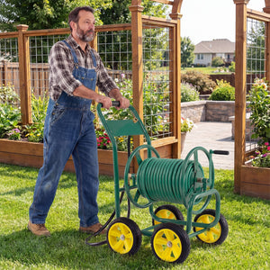 Garden Water Hose Reel Cart with 4 Wheels and Non-slip Grip-Green view 3