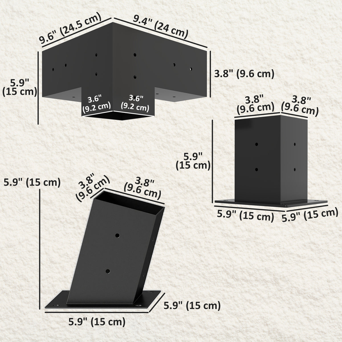 Pergola Kit, 15° Slanted Pergola Bracket Kit with 3-Way Brackets, Post Bases, Wall Mounts for 3.6" X 3.6" Lumber, Black