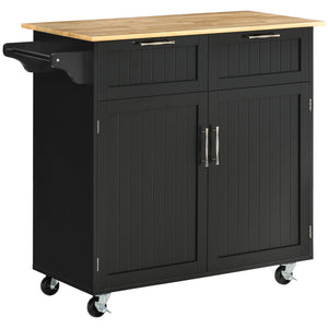 Rolling Kitchen Island with Storage Drawers, Kitchen Cart with Rubber Wood Top, Cabinet & Towel Rack, White – view 3