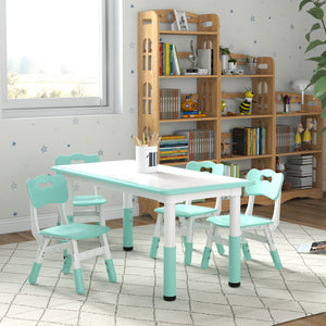 Qaba Kids Table and Chair Set with 4 Chairs, Adjustable Height, Easy to Clean, for 1.5 - 8 Years Old