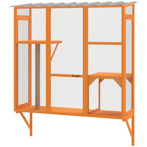 Wooden Catio Outdoor, Cat Window Box Enclosure for 2-3 Large Cats with 2 Jumping Platforms & Scratching – view 8