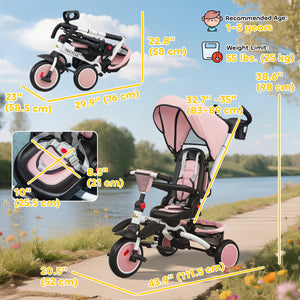 Qaba 6 in 1 Toddler Tricycle for 1-5 Years Old with Push Handle, Removable Canopy, Rotatable Seat