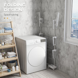 3-Tier Foldable Clothes Drying Rack, Stainless Steel Laundry Rack with 2 Side Wings and 6 Castors, Collapsible Adjustable Clothes Airer for Indoor Outdoor, White